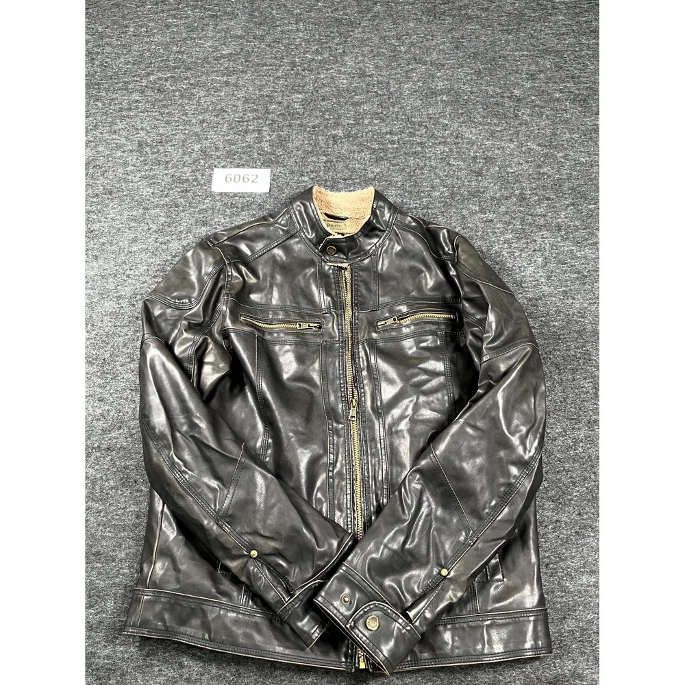 BKE Jacket Mens Medium Brown Faux Leather Sherpa Skin Lined Slim Fit Casual